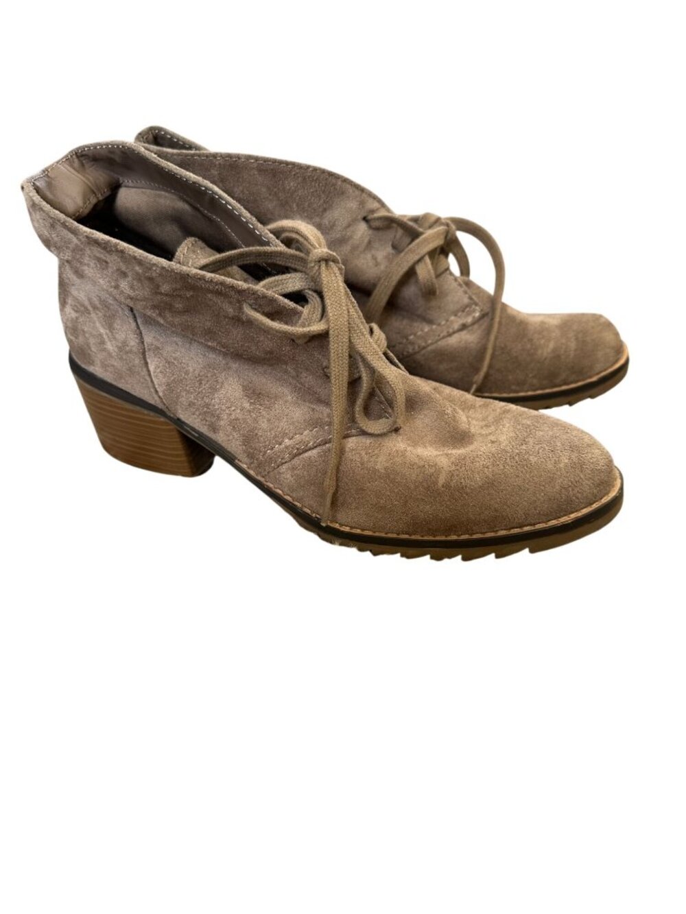 Merona Ankle Booties Womens 9.5 Taupe Faux Suede Lace Up Block Heel Boots